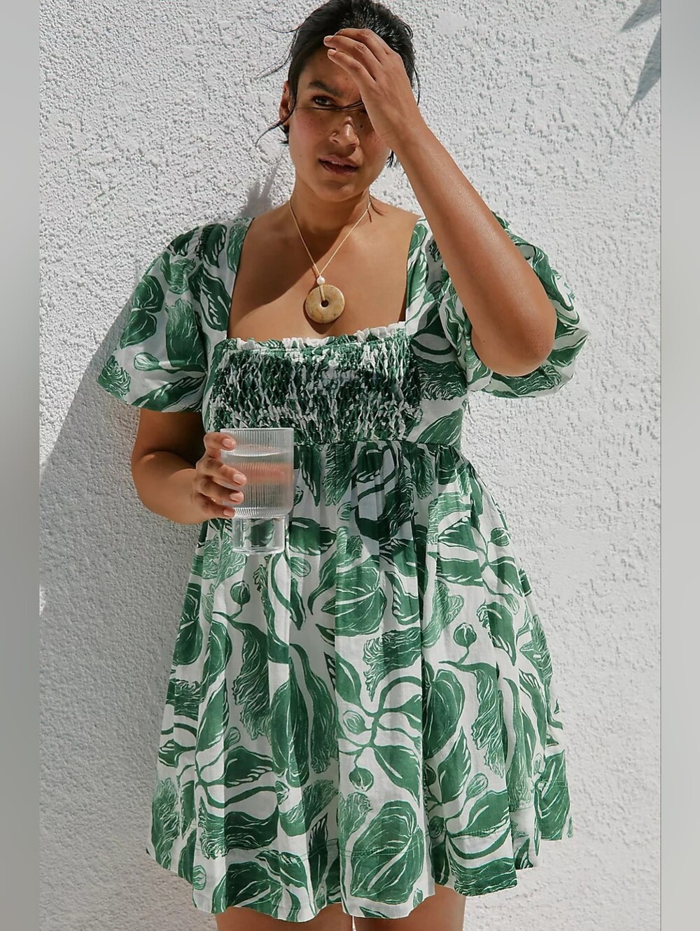 Anthropologie Maeve Tropical Print Puff-sleeve Yukiko Noritake Babydoll Dress XL
